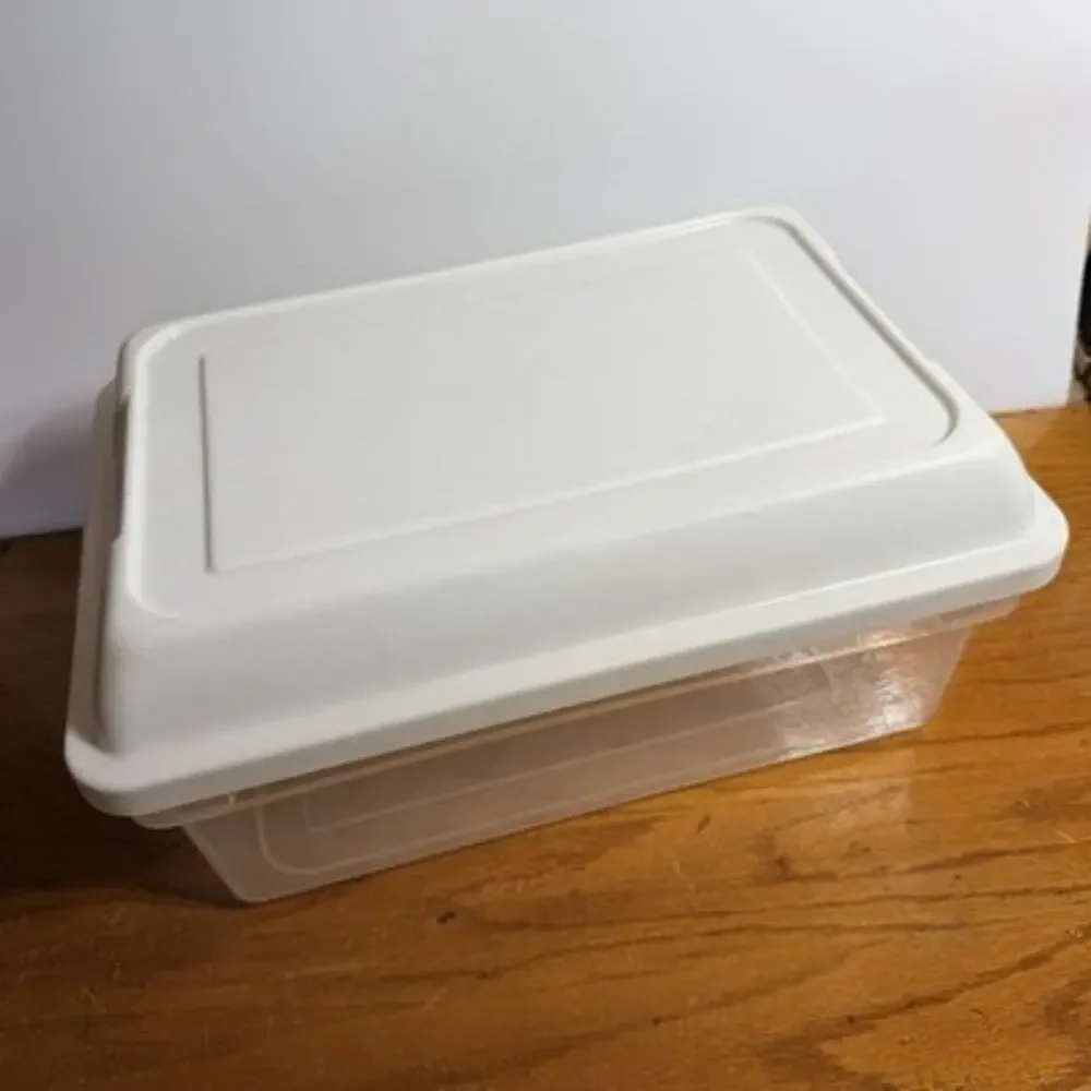 Vtg Rubbermaid High Hi Top 0135 Storage Box Tote Clear White Container Plastic